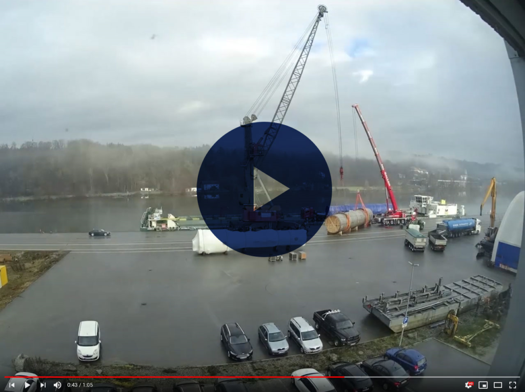 Teaser Zeitraffe Montage Liebherr LHM420 bayernhafen Passau